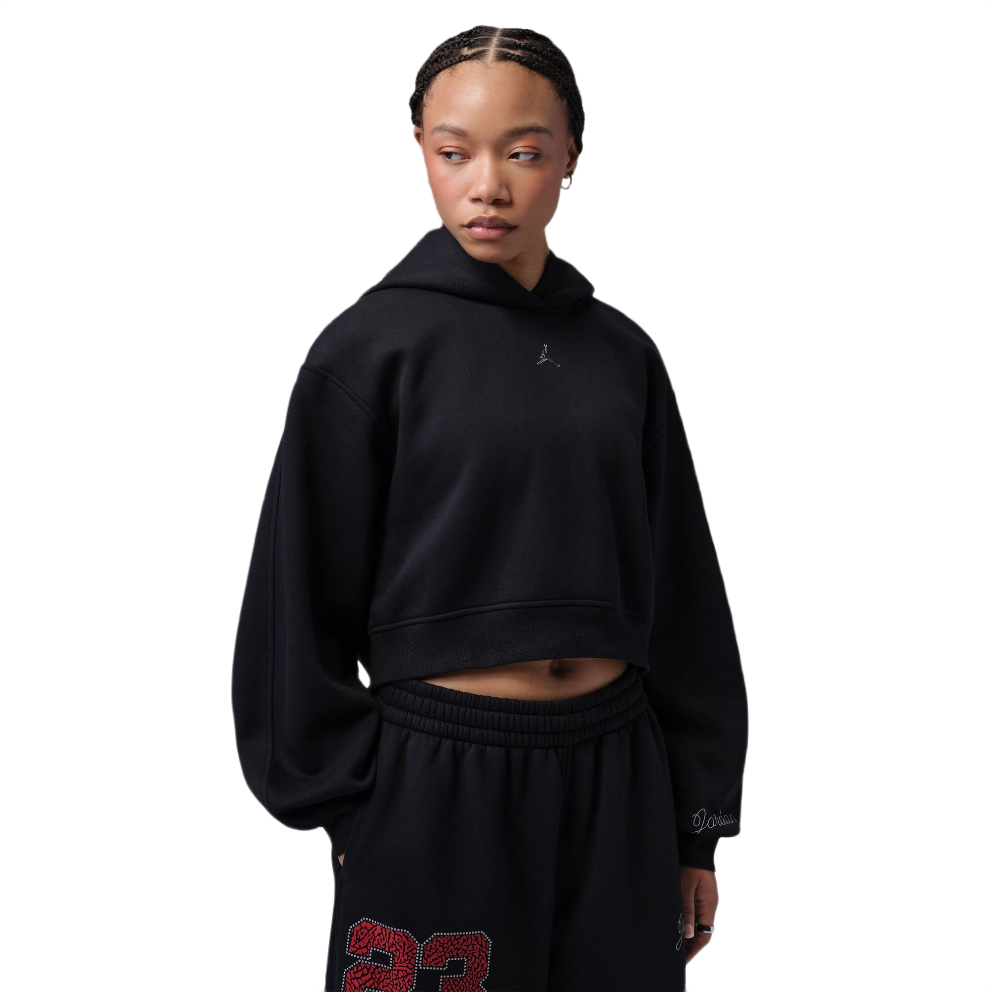 Jordan Women's Brooklyn Fleece Cropped Pullover Hoodie - BLACK